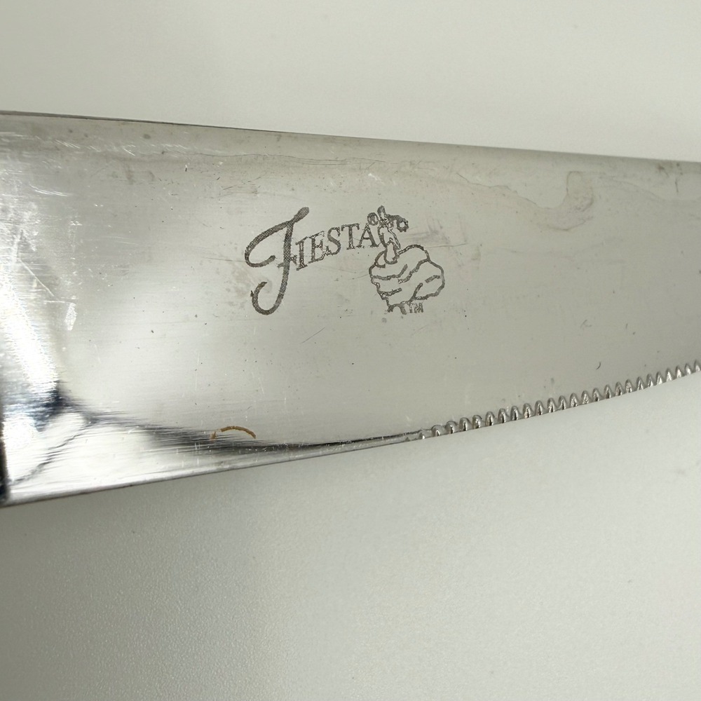4‎ Fiestaware Celebration Stainless Dinner Knives Rainbow Inlay Flatware - Picture 4 of 4